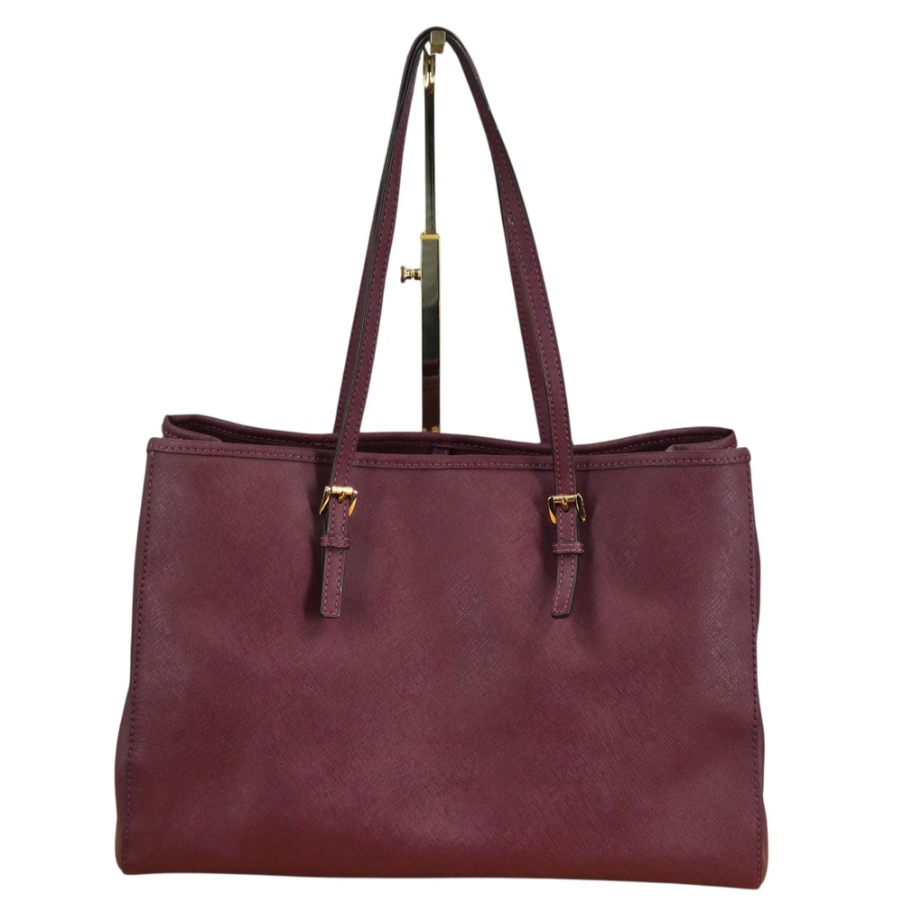 Michael Kors Plum Saffiano Leather Tote Bag Burgundy Gold Hardware Shoulder Bag - Picture 2 of 12